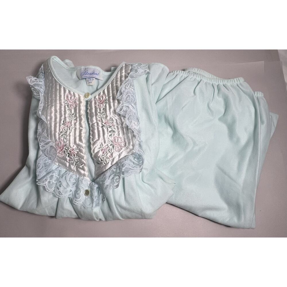 Vintage Stardust 2 Piece Pajama Set large Aquamarine Nylon Romantic